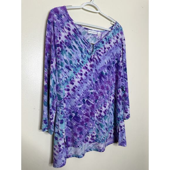 Susan Graver Size XLP Petite Printed Liquid Knit 3/4 Sleeve Tunic w/Keyhole - Picture 3 of 7